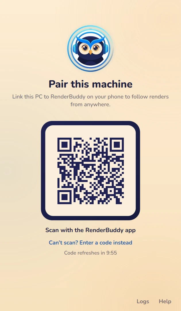 The Agent's pairing screen with its QR code