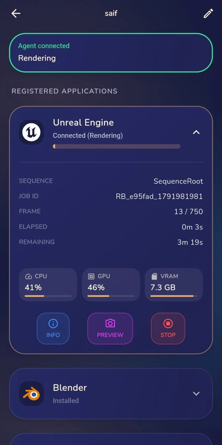 The machine page while Unreal Engine renders