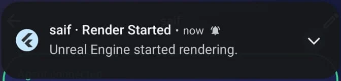 A push notification: saif · Render Started. Unreal Engine started rendering.
